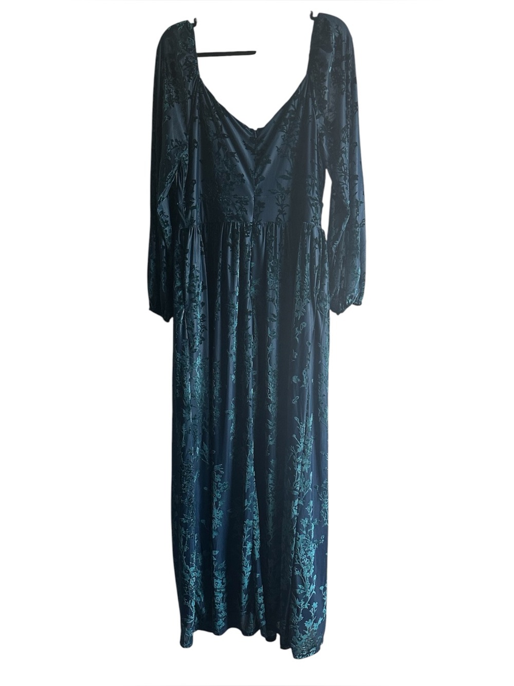Curve Ins Emerald Green Burnout Velvet Floral Maxi Dress Long Sleeve Plus Size - Picture 3 of 13